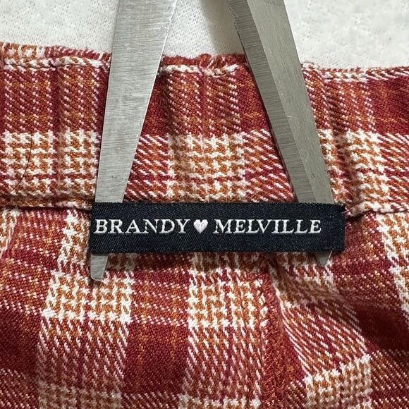 Brandy Melville Women's One Size Red Plaid Check High Rise Tilden Pants MW760 - Picture 4 of 13